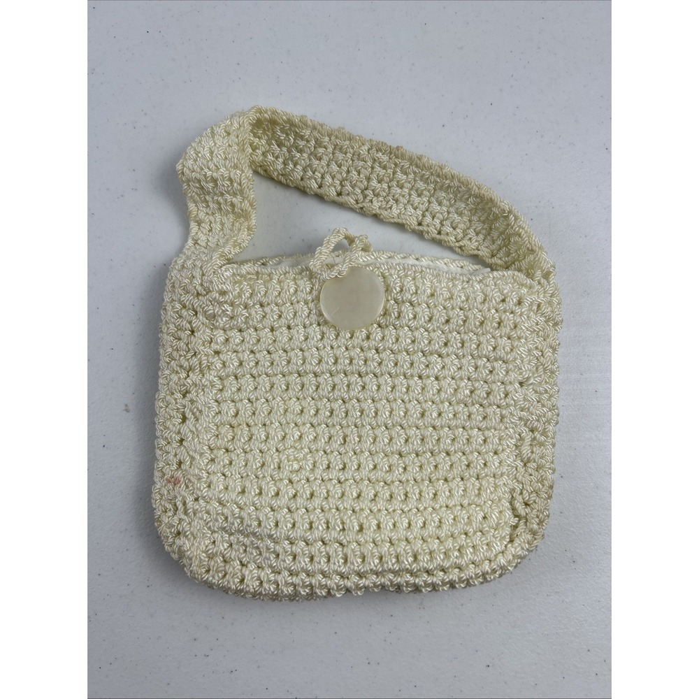 Vintage 70's Crochet Rope Off White Small‎ Purse Boho Handmade